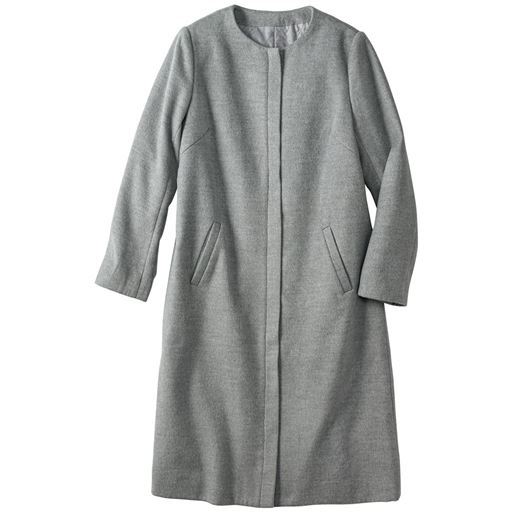 【レディース】 ウールライクノーカラーコート(軽量・裏地付・洗濯機OK) ■カラー：グレー ■サイズ：M,L,LL,3L