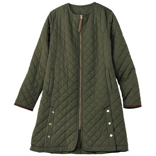【レディース】 中綿キルトロングコート - セシール ■カラー：カーキ ■サイズ：L