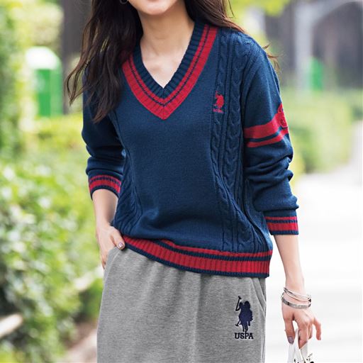 69%OFF【レディース】 ウール混ニット(U.S.POLO ASSN) - セシール ■カラー：ネイビー ■サイズ：M