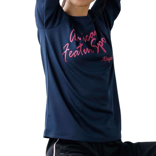 30%OFF【レディース】 プリントクルーネック長袖Tシャツ(Kaepa)(吸汗速乾・UVカット) - セシール ■カラー：ネイビー ■サイズ：M,L,LL,3L