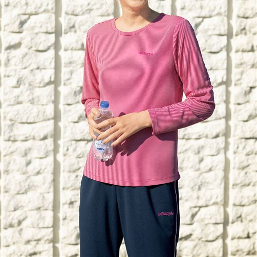 50%OFFボーダーTシャツ(Kaepa・スポーツ)(吸汗速乾・UVカット) - セシール ■カラー：ピンク ■サイズ：M3L画像