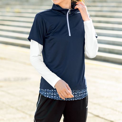 フェイクレイヤードtシャツ Kaepa スポーツ 吸汗速乾 Uvカット 裏メッシュ仕立て セシール Cecile