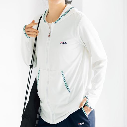 【レディース】 FILA UVジップアップパーカ(吸汗速乾・UVケア・スポーツ)(手の甲までカバーする指穴付き) ■カラー：オフホワイト ■サイズ：M,L,LL,3L