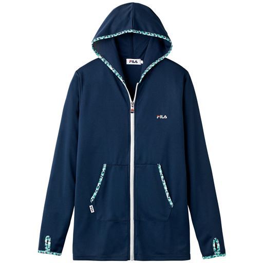【レディース】FILA UVジップアップパーカ(吸汗速乾・UVケア・スポーツ)(手の甲までカバーする指穴付き) ■カラー：ネイビー ■サイズ：ML