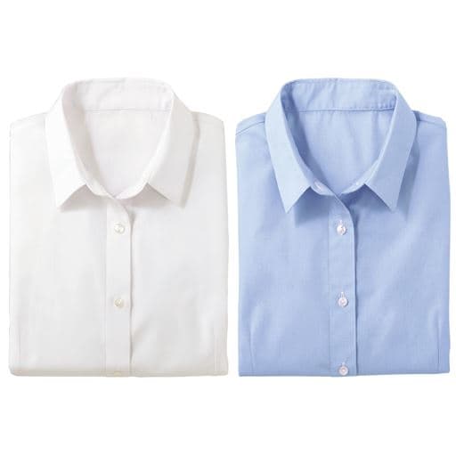【レディース】 形態安定2枚組レギュラーカラーシャツ(長袖)(洗濯機OK) - セシール ■カラー：A(ホワイト+ブルー) ■サイズ：3L,S,M,LL