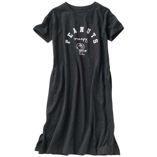 【レディース】 Tシャツワンピース(ピーナッツ) ■カラー：ブラック ■サイズ：M,L,LL