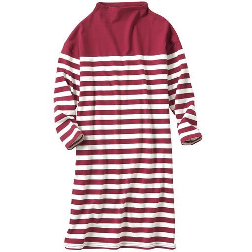 50%OFF【レディース】 コットン100ボトルネックボーダーワンピース - セシール ■カラー：ボルドー ■サイズ：M-L,LL-3L