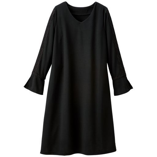 60%OFF【レディース大きいサイズ】 【ぽっちゃりさんサイズ】袖レースポンチワンピース ■カラー：ブラック ■サイズ：L,LL