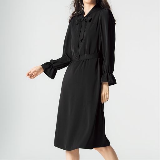 60%OFF【レディース】 ボウタイワンピース - セシール ■カラー：ブラック ■サイズ：M,L