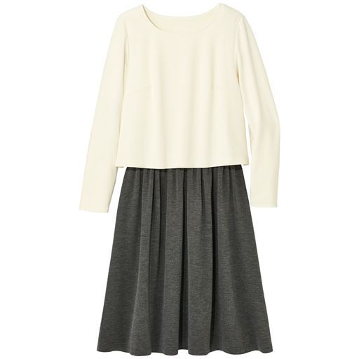 60%OFF【レディース大きいサイズ】 カットソードッキングワンピース - セシール ■カラー：チャコールグレー ■サイズ：LL,3L,4L,5L,6L