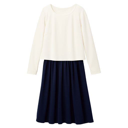 60%OFF【レディース大きいサイズ】 カットソードッキングワンピース ■カラー：ネイビー ■サイズ：LL,3L,4L,5L