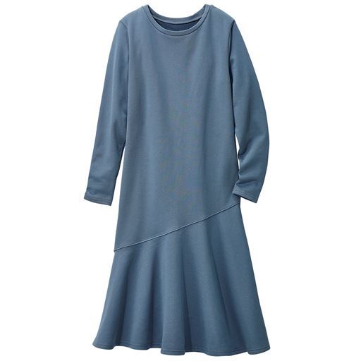 50%OFF【レディース大きいサイズ】 裏起毛裾フレアワンピース ■カラー：スモークブルー ■サイズ：5L
