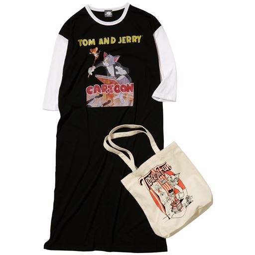 【レディース】 7分袖Tシャツワンピ(トムとジェリー) - セシール ■カラー：ブラック ■サイズ：M