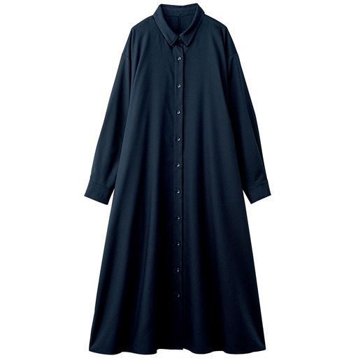 50%OFF【レディース】 ロングフレアシャツワンピース - セシール ■カラー：ネイビー ■サイズ：M-L