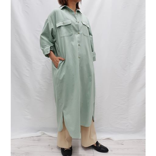 50%OFF【レディース】 コーデュロイロングシャツワンピース ■カラー：グレイッシュブルー ■サイズ：M,L