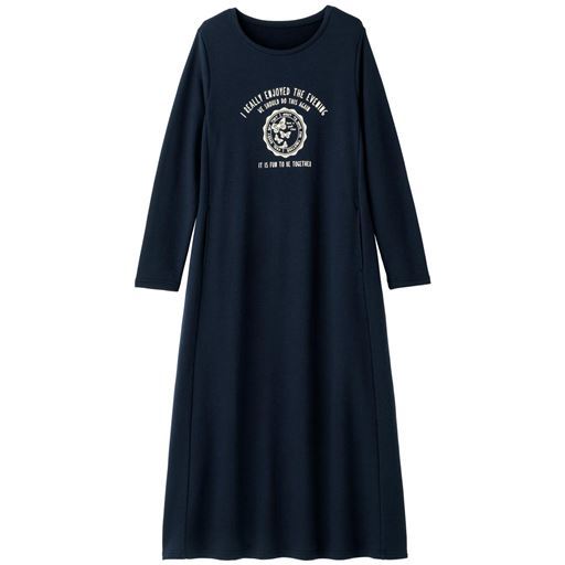 30%OFF【レディース大きいサイズ】 【ぽっちゃりさんサイズ】裏毛プリントワンピース(綿混・洗濯機OK) - セシール ■カラー：ネイビー ■サイズ：LL,3L,4L,5L,6L,L