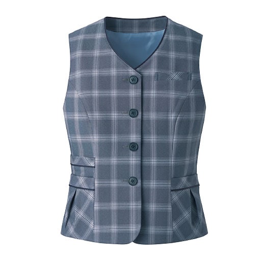 【レディース】 オフィスベスト(洗濯機OK、撥水、防汚加工)(事務服) ■カラー：ブルーチェック ■サイズ：7AR,9AR,11AR,19ABR,21ABR