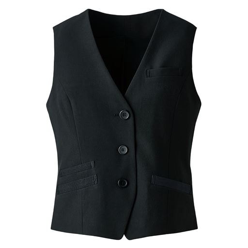 【レディース】 ストレッチベスト(3つボタン)(事務服・洗濯機OK) ■カラー：ブラック ■サイズ：19ABR