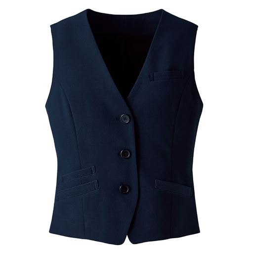 【レディース】 ストレッチベスト(3つボタン)(事務服・洗濯機OK) ■カラー：ネイビー ■サイズ：7AR,9AR,15ABR,19ABR