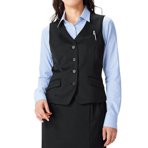 【レディース】 ウール混ベスト(4つボタン)(事務服・洗濯機OK) ■カラー：ブラック ■サイズ：21ABR,9AR,11AR,13AR,17ABR,19ABR