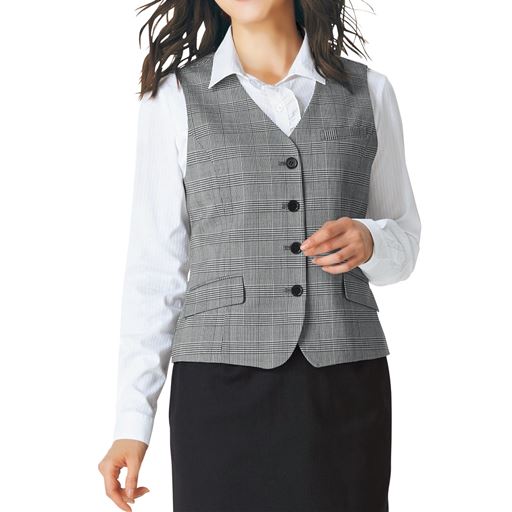 【レディース】 ウール混ベスト(4つボタン)(事務服・洗濯機OK) ■カラー：グレンチェック ■サイズ：21ABR,7AR,9AR,11AR,13AR,15ABR,17ABR,19ABR