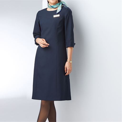 【レディース】 ワンピース(スカーフ付き)(事務服・洗濯機OK) ■カラー：ネイビー ■サイズ：11AR,13AR,15ABR,17ABR,19ABR,21ABR,7AR,9AR