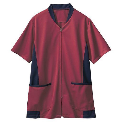 70%OFF前開きスクラブ(男女兼用・S-3L・静電防止) ■カラー：エンジ ■サイズ：M,L,LL,3L