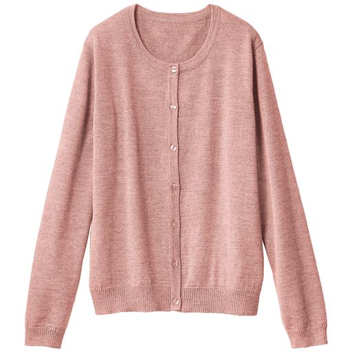 【レディース】 オフィス用クルーネックカーディガン(毛混・洗濯機OK) ■カラー：ピンク ■サイズ：L,LL
