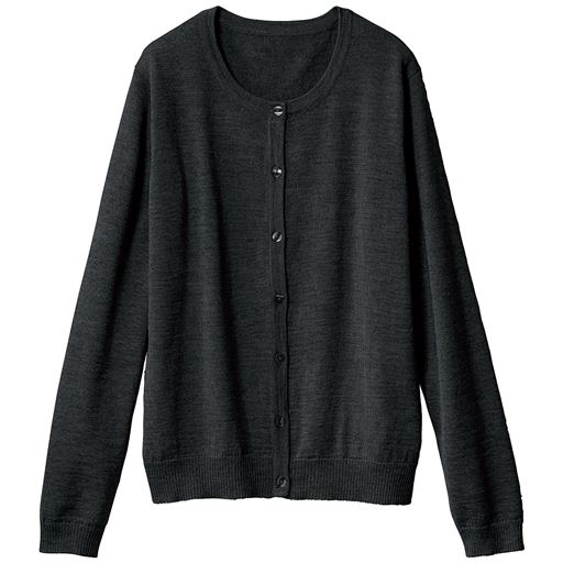 【レディース】 オフィス用クルーネックカーディガン(毛混・洗濯機OK) - セシール ■カラー：ブラック ■サイズ：M,L,LL
