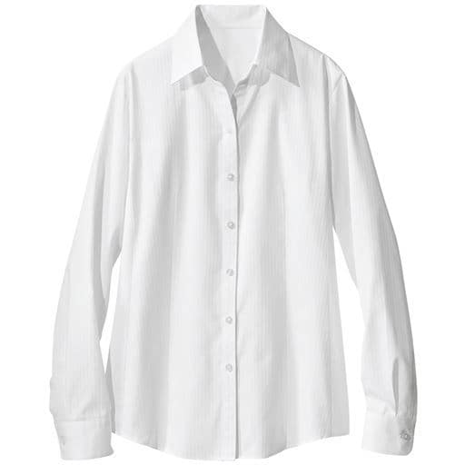 【レディース】 形態安定ベルカラーシャツ(長袖)(抗菌防臭・UVカット・洗濯機OK) - セシール ■カラー：ホワイト ■サイズ：M,L,LL,3L