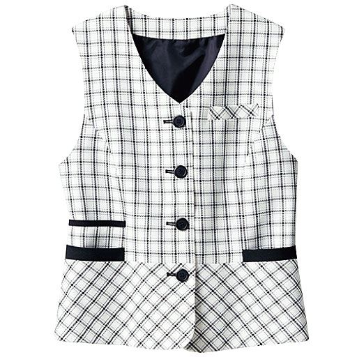 【レディース】 Vネックベスト(事務服・洗濯機OK・接触冷感・吸汗速乾・CoolBestII)(ペプラムシルエット) - セシール ■カラー：ホワイト系 ■サイズ：S,LL,3L