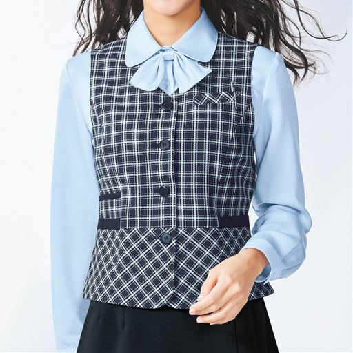 【レディース】 Vネックベスト(事務服・洗濯機OK・接触冷感・吸汗速乾・CoolBestII)(ペプラムシルエット) ■カラー：ネイビー系 ■サイズ：S,LL,3L