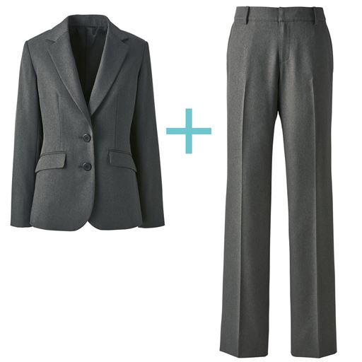 【レディース】 パンツスーツ(テーラードジャケット+ストレートパンツ)(事務服・洗濯機OK) - セシール ■カラー：チャコールグレー ■サイズ：17ABR84,19ABR88,13ABR76,15ABR80,11AR67,13AT70,11AT67,5AP58,7AP61,21ABR92