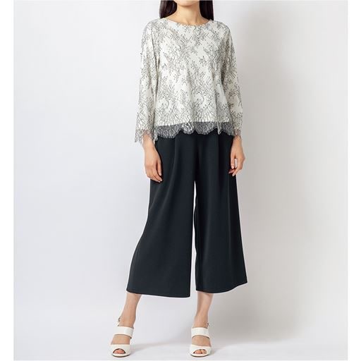 50%OFF【レディース】 セットアップスーツ(レースブラウス+ワイドパンツ)(フォーマル) - セシール ■カラー：オフホワイト系 ■サイズ：M,L,LL,3L