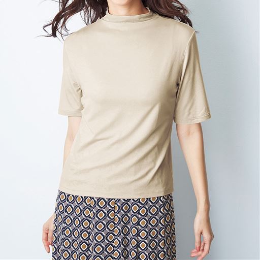 60%OFF【レディース】 テンセル&trade;繊維混ボトルネック5分袖Tシャツ(日本製・S-4L) ■カラー：グレージュ ■サイズ：S
