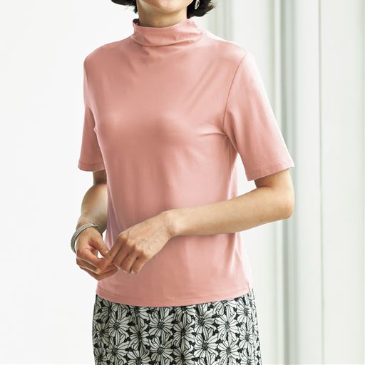 50%OFF【レディース】 テンセル&trade;繊維混ボトルネック5分袖Tシャツ(日本製・S-4L) - セシール ■カラー：ヴェールピンク ■サイズ：3L,4L