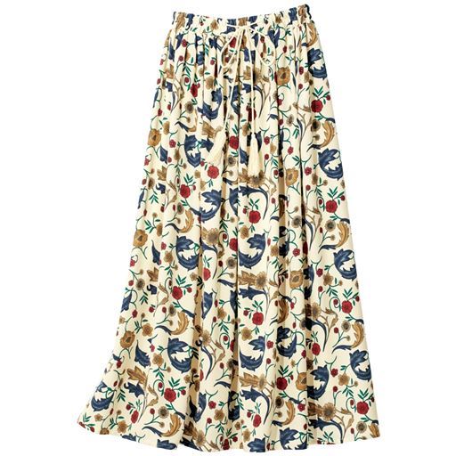 59%OFF【レディース大きいサイズ】 タッセル付きプリントスカート - セシール ■カラー:ベージュ系 ■サイズ:L,LL,3L,4L,5L,6L