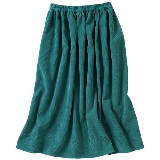 70%OFF【レディース】 刺しゅう入りコーデュロイフレアスカート - セシール ■カラー:グリーン ■サイズ:S,3L