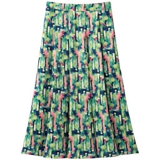 60%OFF【レディース】 プリントタックスカート ■カラー：プリントB(グリーン系幾何学柄 ■サイズ：L,LL,3L