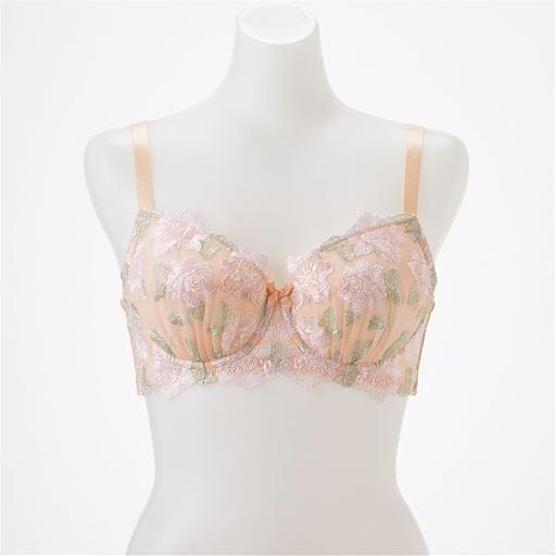 50%OFF【レディース大きいサイズ】 花柄レース 3/4カップブラジャー(ワイヤー入り) ■カラー：ピーチ ■サイズ：B95, B100, C95, D85, D90, D95, D100, E90, E95, E100