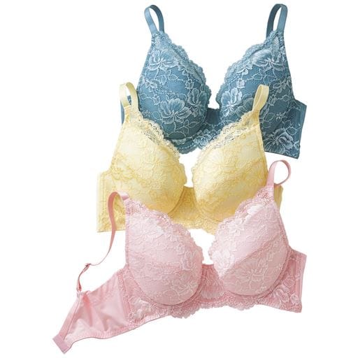 ＜セシール＞ 70%OFF【レディース】レースブラジャー・3枚組(ソフトワイヤー入り・フルカップ) - セシール ■カラー：セットA(フェミニンカラー) ■サイズ：A90 B90