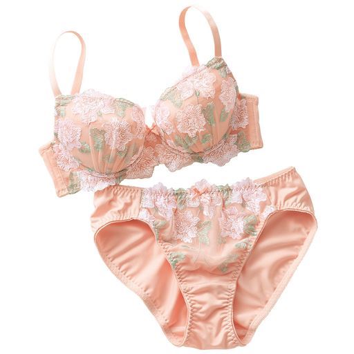 30%OFF【レディース】 ブラジャー&ショーツペア(花刺しゅうレース)(ソフトワイヤー入り・3/4カップ) ■カラー：ピーチ ■サイズ：A65M, A70M, A75M, A80L, B70M, B75M, B75L, B80L, C65M, C70M, C75M, C75L, D65M, D70M, D80L, E80L