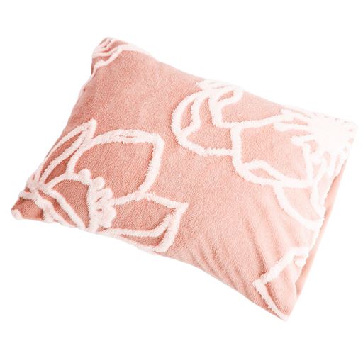 ＜セシール＞ あったか枕カバー(ラインフラワー柄・表側毛布生地) - セシール ■カラー：ピンク ■サイズ：L(90×45cm)画像