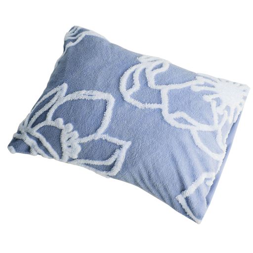 ＜セシール＞ あったか枕カバー(ラインフラワー柄・表側毛布生地) ■カラー：ブルー ■サイズ：L(90×45cm)画像