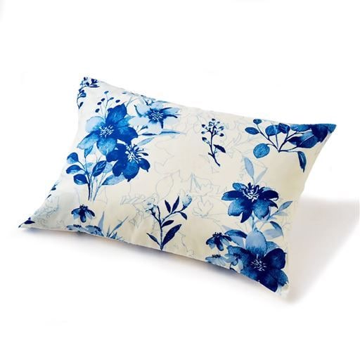 ＜セシール＞ 日本製・綿100%花柄枕カバー ■カラー：C(ブーケ柄/ブルー) ■サイズ：L(63×43cm)