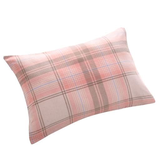  綿100%ネル 枕カバー(チェック柄) - セシール ■カラー：ピンク ■サイズ：L(90×43cm)