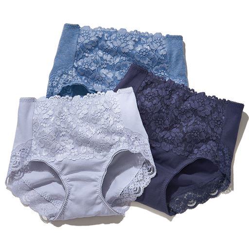 色違い3枚組 綿混レーシィショーツ ストレッチ はきこみ丈スタンダード セシール Cecile