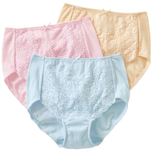 レーシィショーツ 色違い3枚組 綿100 はきこみ丈スタンダード セシール Cecile