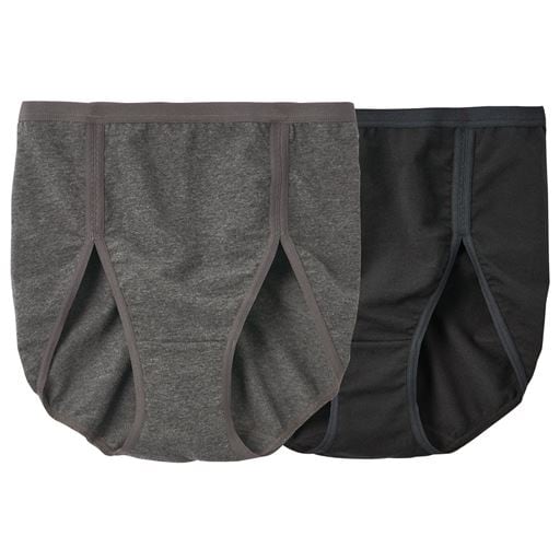 40%OFF【レディース】 綿混ストレッチショーツ・色違い2枚組(デイリーヒップス)(ハイレグやわらかゴムタイプ)(はきこみ丈深め) ■カラー：D(濃グレー杢/ブラック