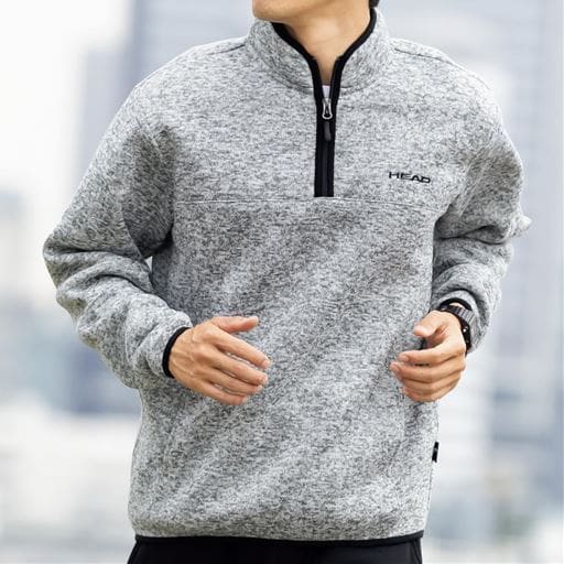 【メンズ】 ニットフリースハーフジップ(ヘッド) ■カラー：ミックスグレー ■サイズ：M(88-96),L(96-104),LL(104-112),3L(106-114),5L(118-126)